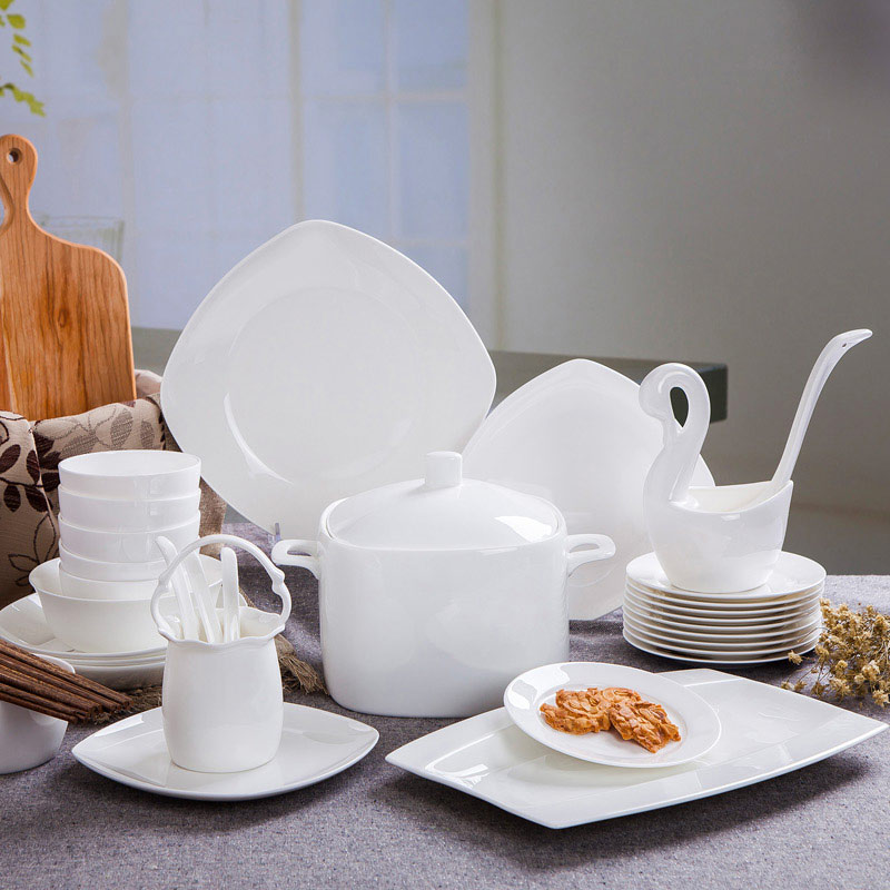 Pure white ipads, jingdezhen porcelain tableware suit household contracted Chinese style style appearance, high level ceramic dishes dishes