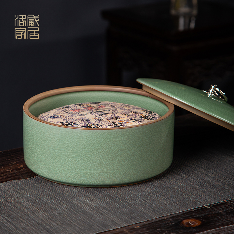 Large caddy fixings jingdezhen ceramic seal pot Large capacity storage jar your up boutique high - end tea cake tin