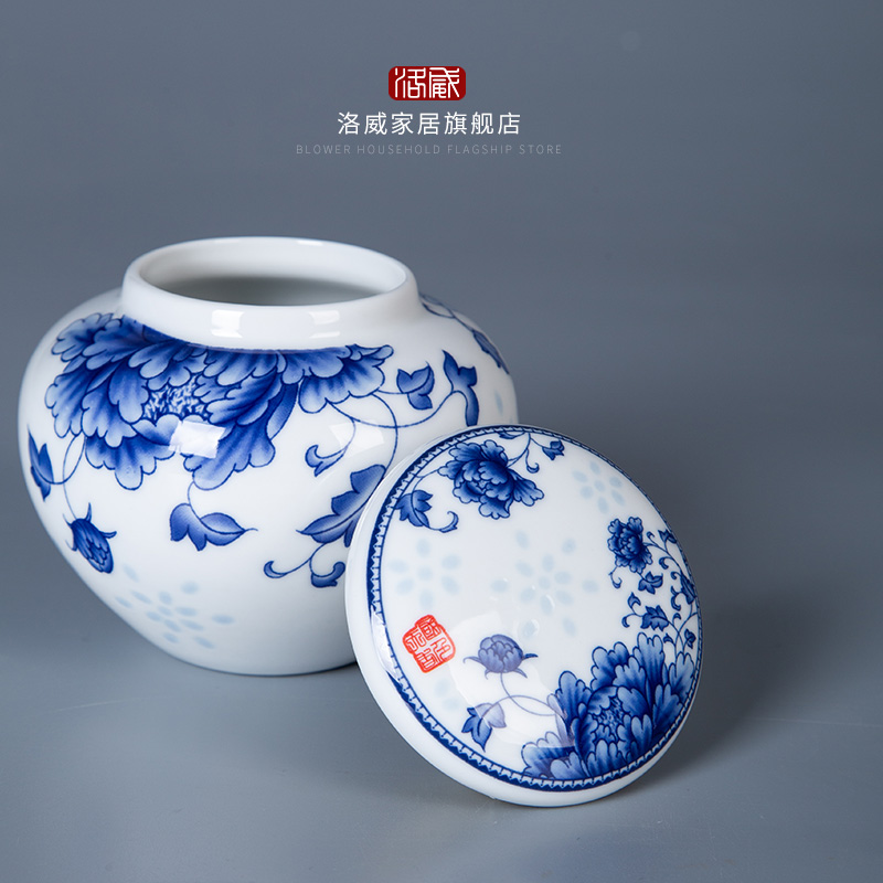 Number, jingdezhen ceramic medium caddy fixings POTS sealed drum high - white porcelain jar of blue and white porcelain storage tanks