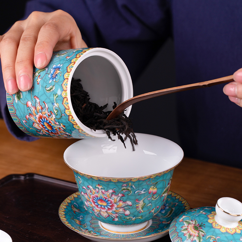 Blower, kung fu tea set home sitting room visitor jingdezhen ceramic hand - made colored enamel Chinese tea tea