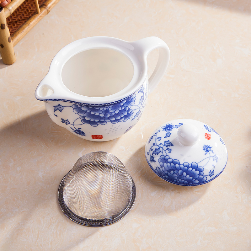 Jingdezhen ceramic teapot household kung fu tea set tea machine belt filter tea set small blue and white porcelain kettle