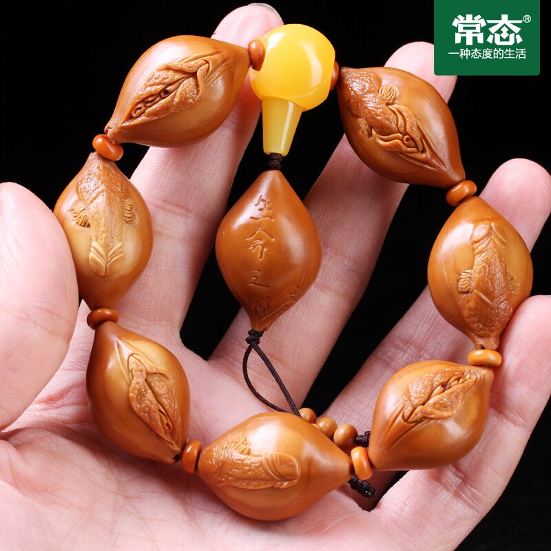 常态 苏工生命之源橄榄核手串 核雕橄榄胡手串男士大籽雕刻n2783