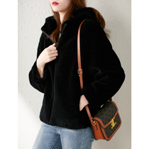 UJIA luxury heating quality particles cashmere fur coat women winter short model 2021 new cashmere coat Young