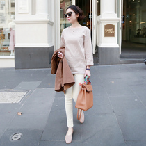 UJIA pinstripe knitted bottomed T-shirt female 2021 autumn new ladies loose size short pullover