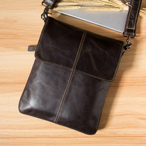 First layer cowhide casual backpack oil wax leather mens bag black leather shoulder crossbody bag business soft leather Ipad bag