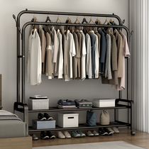 Simple coat rack floor-to-ceiling household bedroom double pole drying rack indoor clothes folding removable hanger