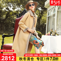 Camilan mink collar coat womens 2019 autumn and winter new loose medium and long wool double-sided wool coat jacket