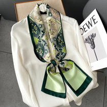 Spring 100 hitch green jungle emulated silk scarves female strip neckline towels with fine narrow scarves