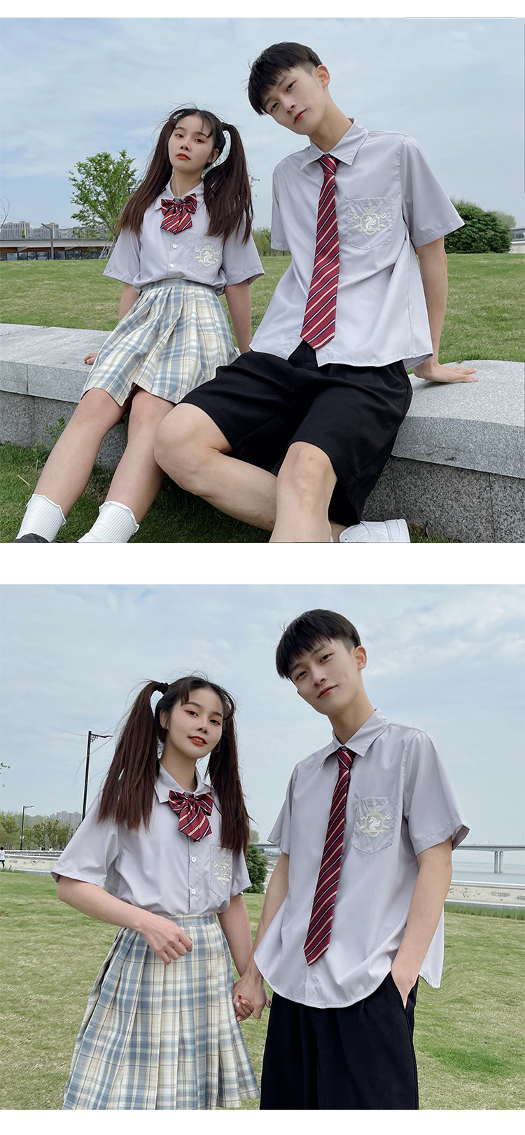 c316 cs643 p55 短袖衬衫刺绣jkdk班服制服校服丝滑面料情侣装 - 17网