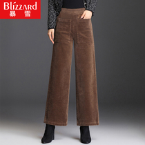 Corduroy wide leg pants womens high waist drop feel 2021 new nine-point velvet pants loose thin straight trousers women