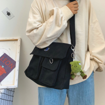 ins canvas bag female Japanese large capacity simple Joker college students class shoulder Korean version of Harajuku shoulder bag