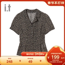 It LAP women's short sleeve top summer retro floral pleated waist design WB567E