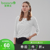 Bao Lion Dragon Womens Striped T-shirt Womens Seven-cut Sleeve Fashion Women Top 520103090