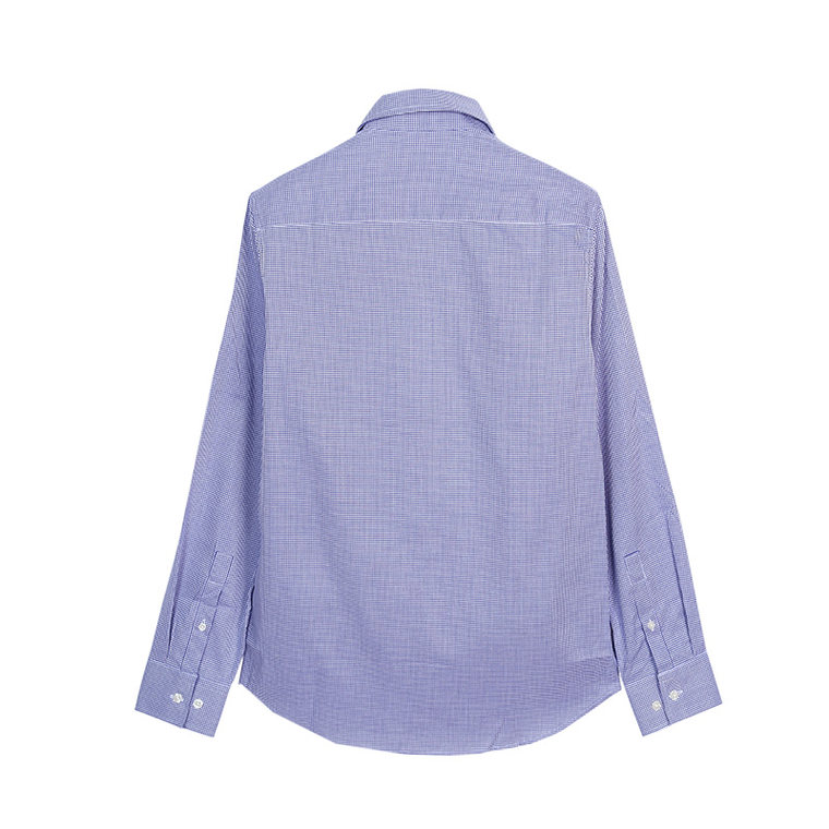 堡狮龙男装时尚休闲蓝白细格纹修身长袖衬衫711039030
