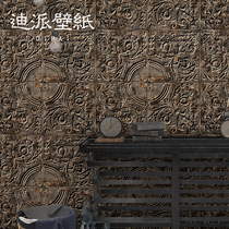 European 3D three-dimensional retro metal relief ink green wallpaper bar industrial style antique hotel background wall wallpaper