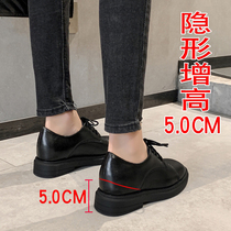 Black small leather shoes womens British style shoes womens 2021 new summer all-match inner height-increasing womens shoes leather single shoes