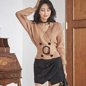 Long sleeve cardigan waist strap sweater and coat