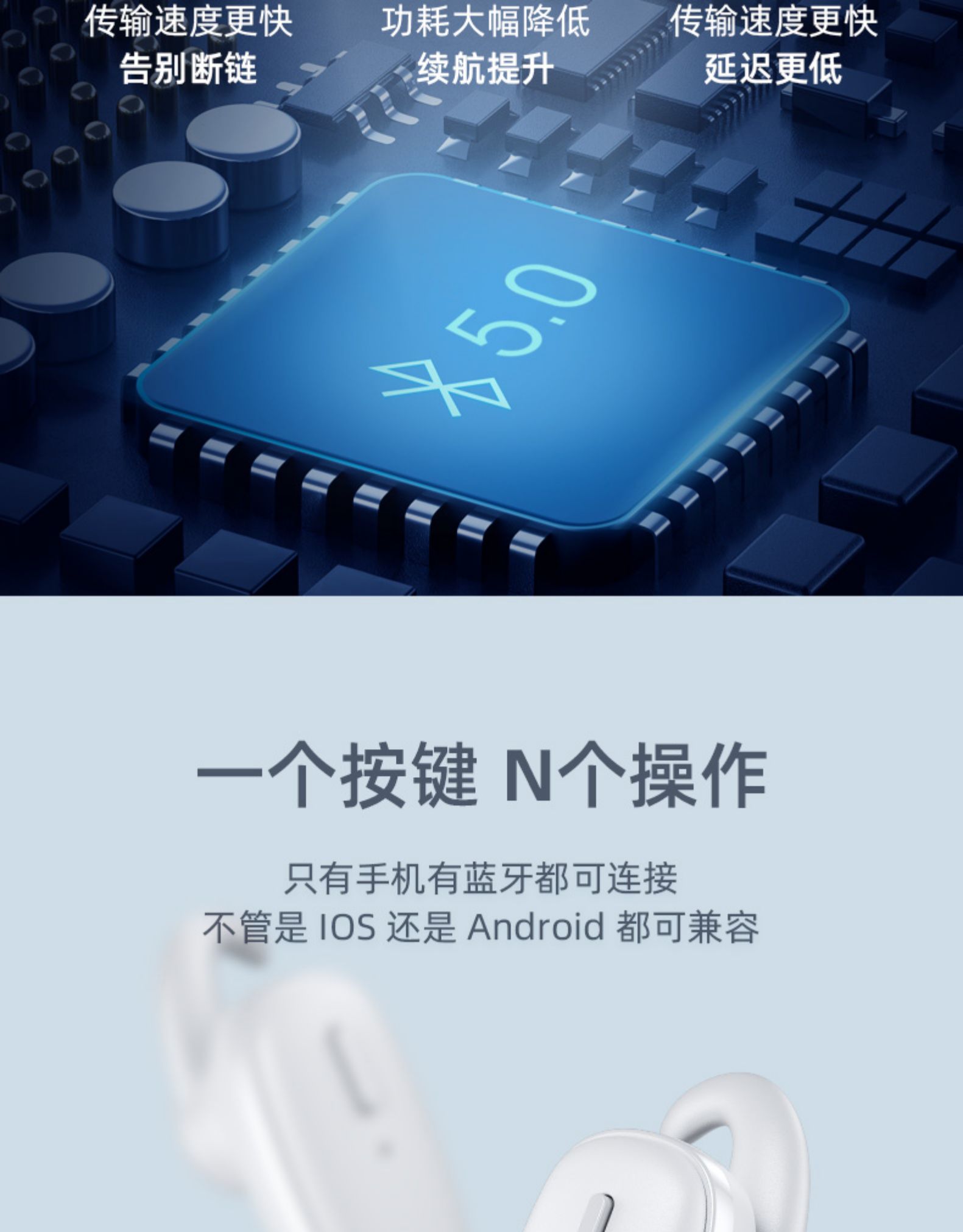 传输速度更快功耗大幅降低传输速度更快告别断链续航提升延迟更低个按键N个操作只有手机有蓝牙都可连接不管是10S还是 Android都可兼容-推好价 | 品质生活 精选好价