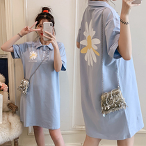 New pregnant womens summer dress large size womens fat mm loose slim Joker personality foreign style summer skirt tide