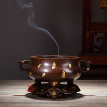 See Vegetarian Workshop Recommended for Chen Qiansheng Inlaid Gold Belt Seat with Oven Pressure Through Furnace Pressure Through Furnace Copper Incense Smoked Stove F049-7