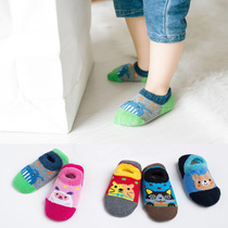Two pairs of autumn and winter baby silicone non-slip floor socks cute warm plus velvet padded cotton Children Baby boat Socks