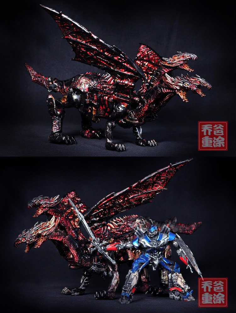 乔爸重涂变形金刚5电影孩之宝圆桌武士三头龙正版金属上色