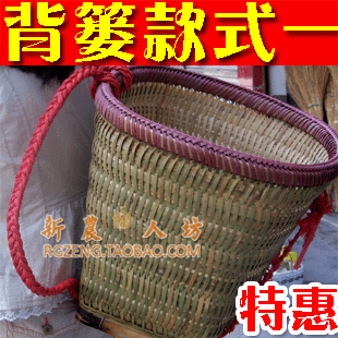 本店背篓 有如下十个种款式: 款式一:编织带锁边竹背篓  开口约40cm*
