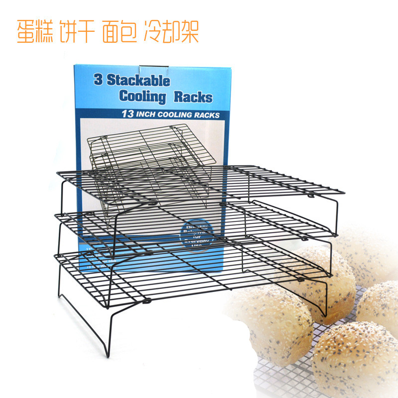 Three-layer baking cooling rack bread cooling rack macaron drying net black non-stick combination cake rack baking tools