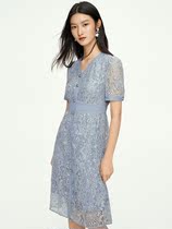 Collettier 2021 new summer French temperament elegant blue lace dress female thin mid-length skirt