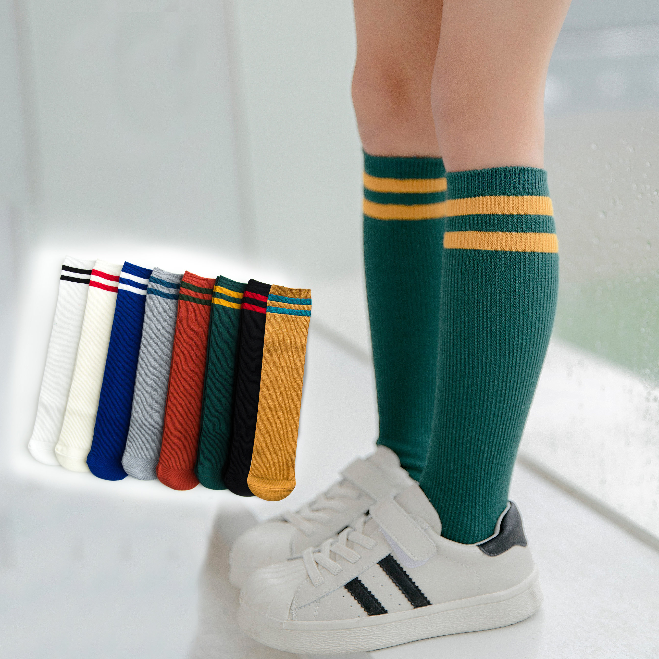 2019 spring and autumn children's pure cotton half tube socks Female baby bubble socks Boys sports football long knee socks