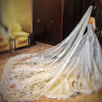 2021 New Bride wedding sequins super long 4 meters 5 meters gauze Korean style big tailed wedding headgear Super fairy