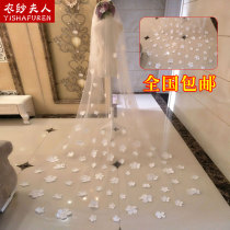 New 2021 Bride wedding veil Super fairy petals flower veil 3 m tailing super long veil