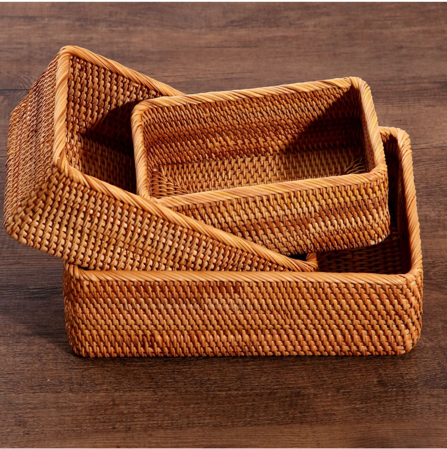 越南纯手工藤编 特色 收纳筐整理框 文艺复古 编织收纳篮套装