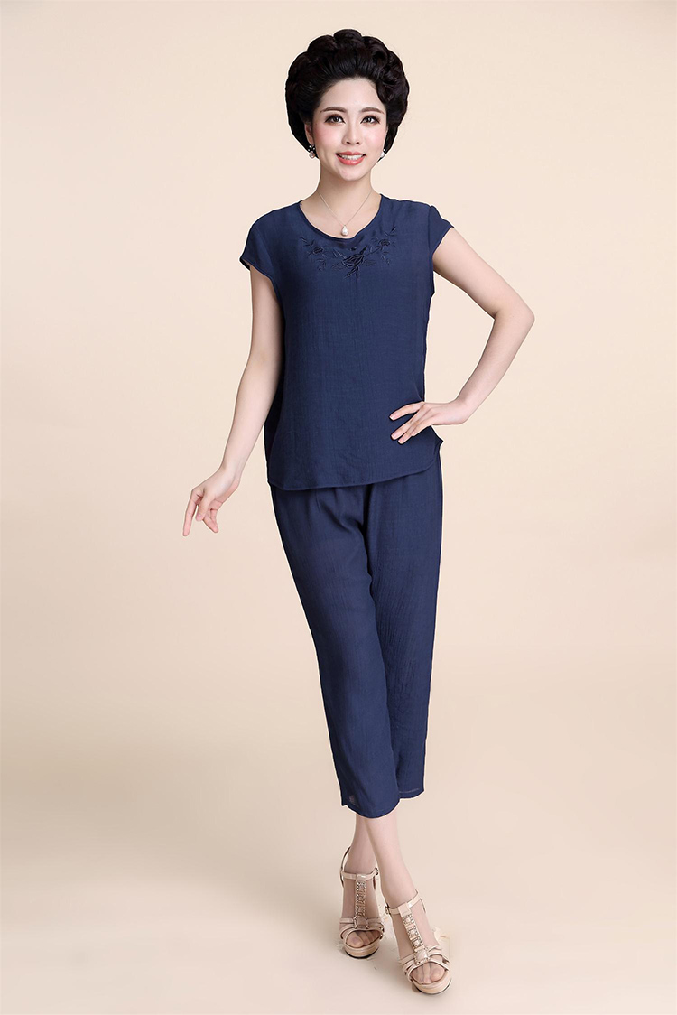 2016夏装中老年女装妈妈装大码女装棉麻短袖t恤五分裤休闲套装 女