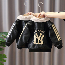 Boys' leather jacket autumn winter 2022 new children's jacket blast street suits with velvet and handsome baby tops
