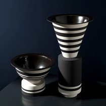 Nordic creative Bauhaus flower designer model room black and white striped vase Ceramic combination storage tank ornaments