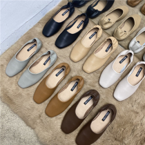 chic Korean sloth a foot pedal grandma shoes 2022 autumn style square headed bean shoes soft bottom 100 hitch flat female single shoes