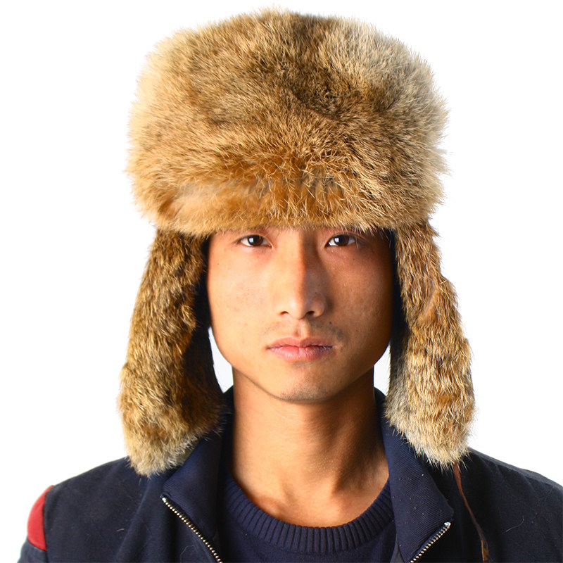 冬季户外保暖皮草帽子皮毛一体加厚迷彩军帽真皮雷锋帽子男女棉厚