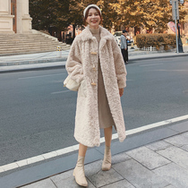 Lamb coat womens autumn and winter 2021 New Joker fur one padded velvet salt long coat