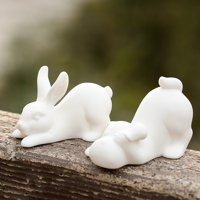 creative chinese zodiac, rabbit, dog, car decoration, white porcelain, car center console decoration, car accessories
