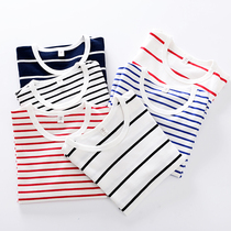 Childrens spring and autumn long-sleeved T-shirt Boys Cotton striped top Girls base shirt 2021 new Zhongda childrens clothing round neck