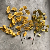 Yellow ginkgo leaves Red orange green simulation ginkgo leaves three-dimensional open leaves autumn branches outdoor decoration
