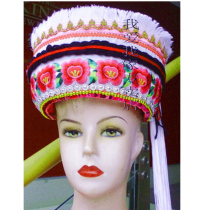 6 flowers on white background-golden flower hat-boutique Bai nationality hat stage costume performance hat Baotou Bai nationality headdress female