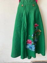 Cotton and hemp embroidered skirt Spring and Autumn long dress Lotus Nanzhao commoner embroidered waist skirt NZ12251 Nanzhao commoner