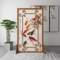 Modern new Chinese screen partition porch living room hotel solid wood decoration landscape hollow calligraphy painting flower bird seat screen