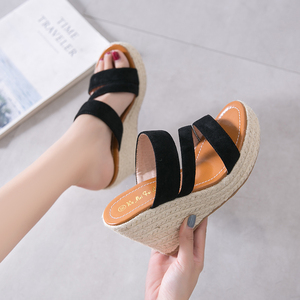 New High-heeled Flax Knitted Slope-heeled Sandals 