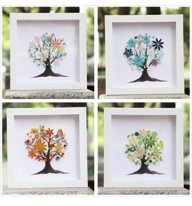 手工制作diy衍纸树创意材料包画框【四季树】套包有线稿送教程