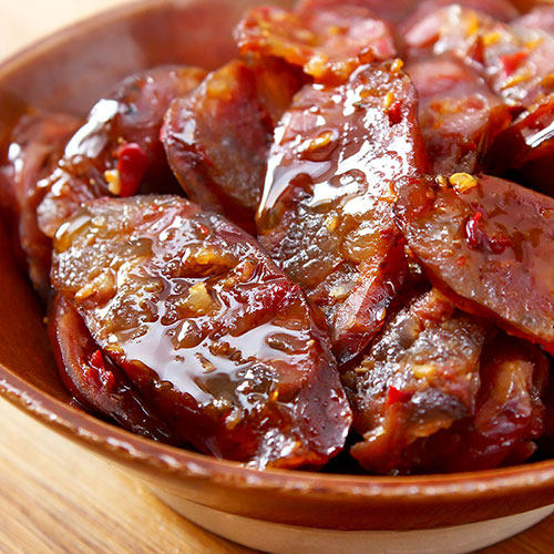 湖北恩施土家特产麻辣味香肠柴火烟熏手工自制腊肉土猪肉腊肠500g