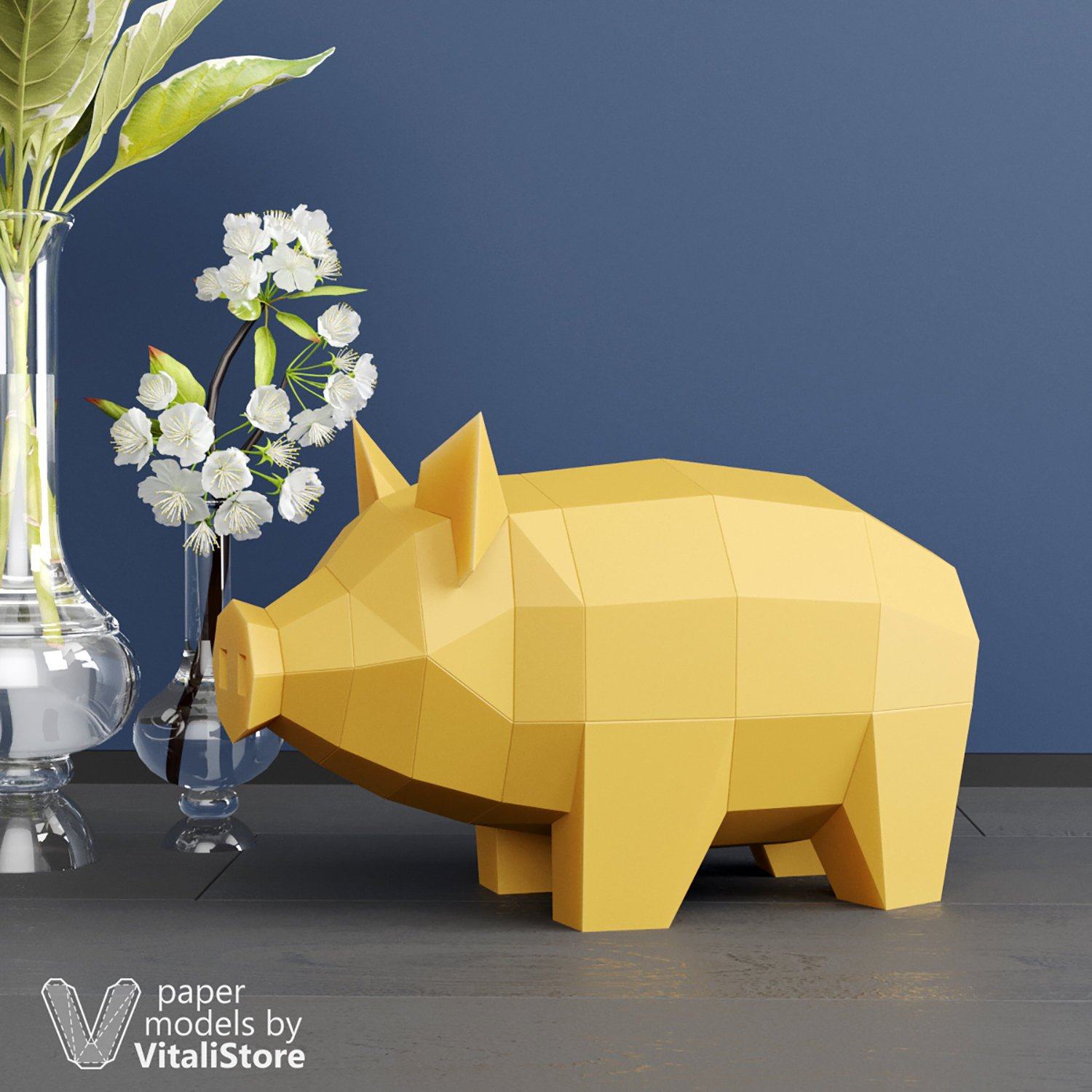 站站猪 动物3d纸模型diy手工纸模摆件挂饰玩具几何折纸立体构成