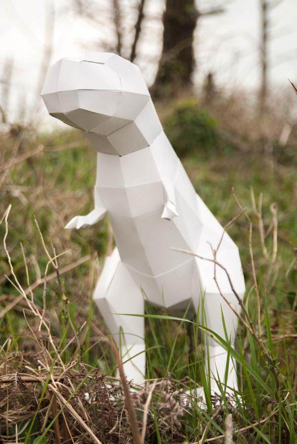 霸王龙恐龙 几何折纸3d立体纸模型纸雕刻立体构成diy手工创意摆件